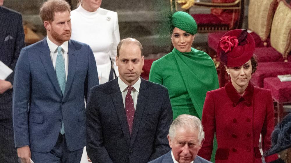 Prince Harry, Meghan Markle, Kate Middleton, Prince William, and Prince Charles walking