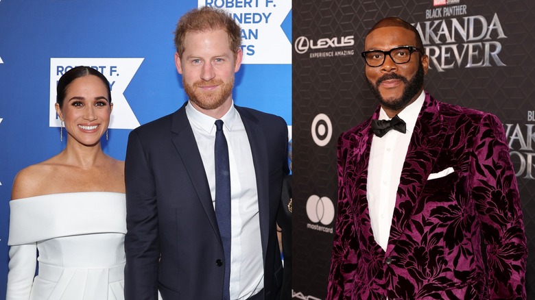 Harry and Meghan, Tyler Perry split image