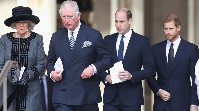 King Charles, Camilla, William, and Harry leaving service 