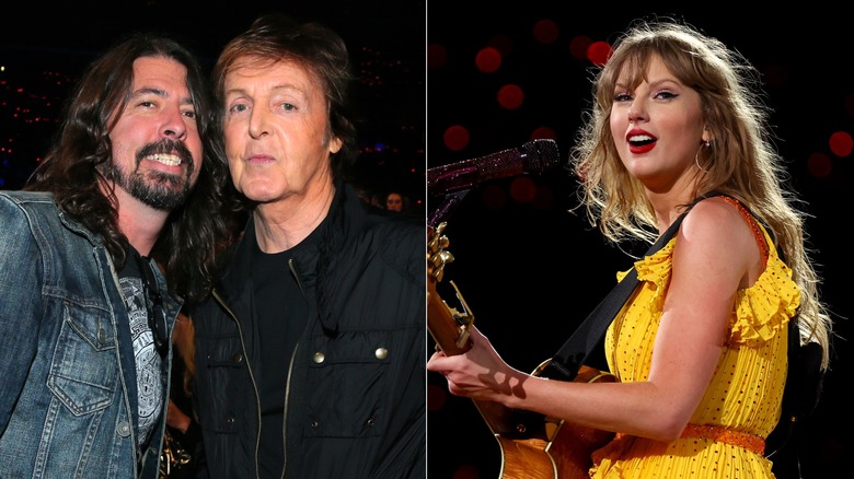 Dave Grohl and Paul McCartney, Taylor Swift split image