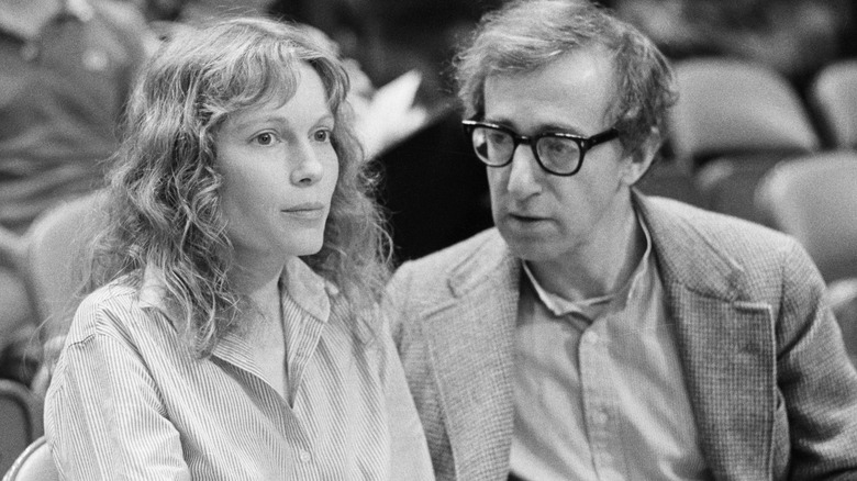 Mia Farrow and Woody Allen posing 