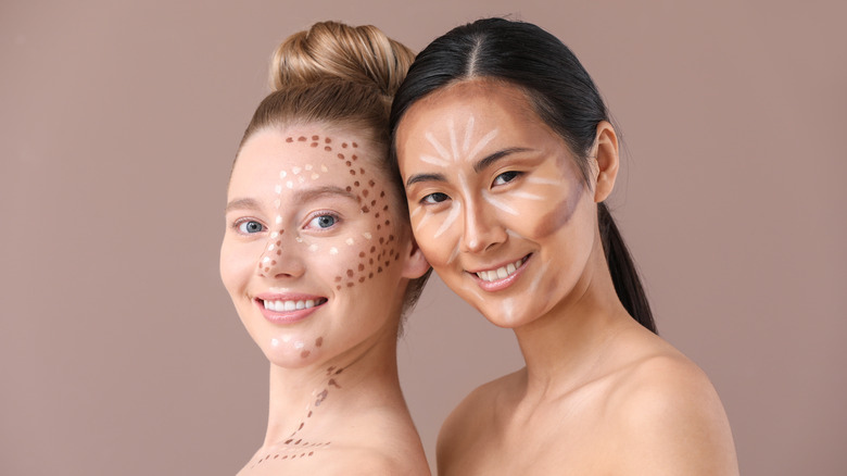 Two women wearing contouring makeup