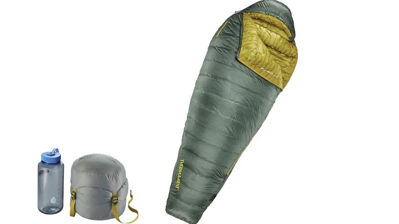 Green and yellow sleeping bag