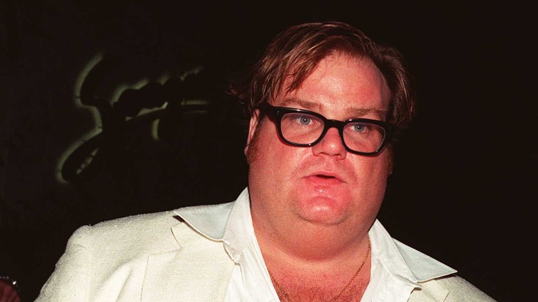 Chris Farley in white suit