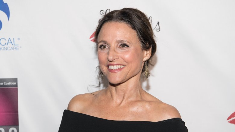 Julia Louis-Dreyfus in black and white dress