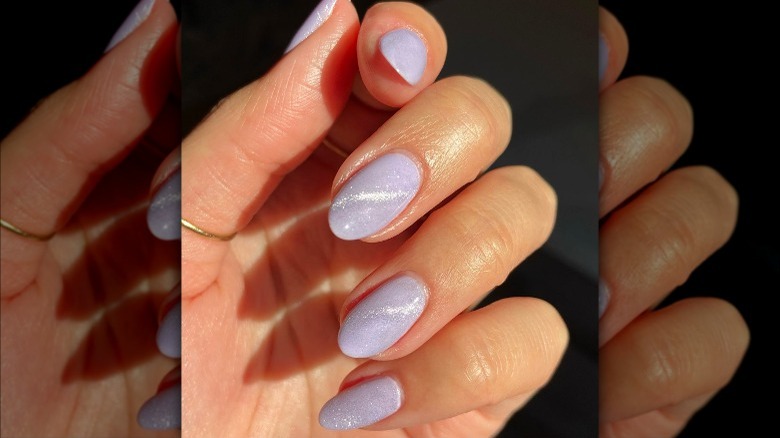 Digital lavender satin slip manicure