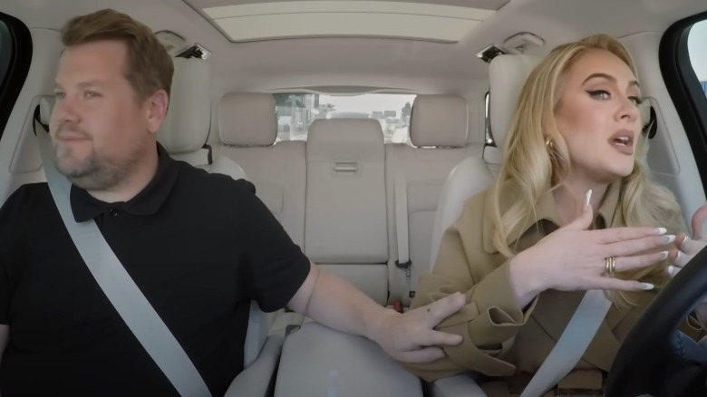 Adele and James Corden in car