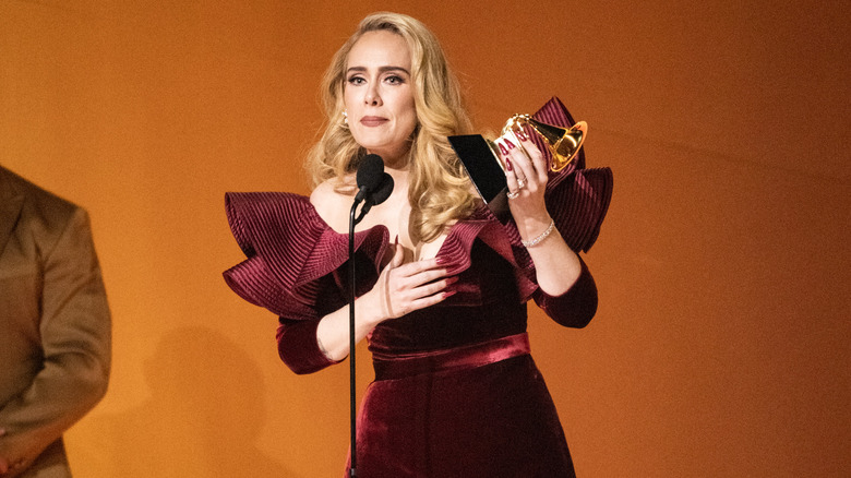 Adele accepting Grammy