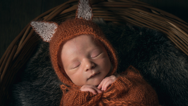 Sleeping baby in fox costume