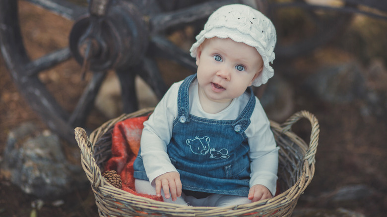 girl in basket with hat