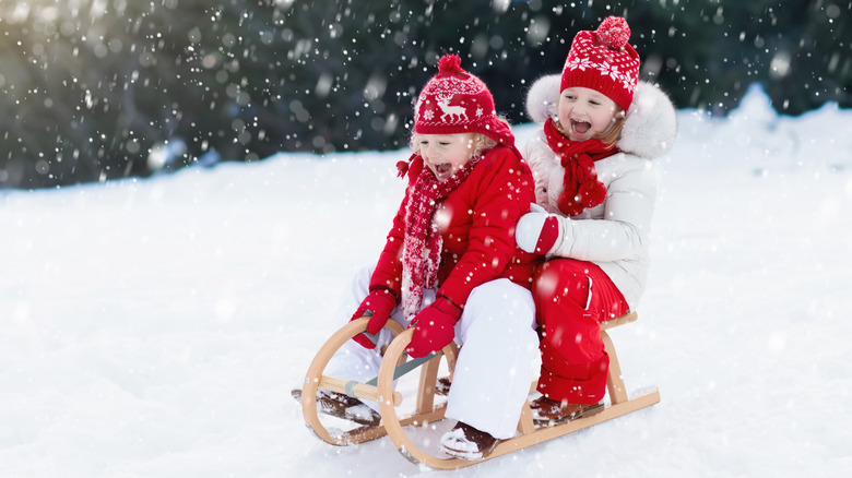 little girls on sled 