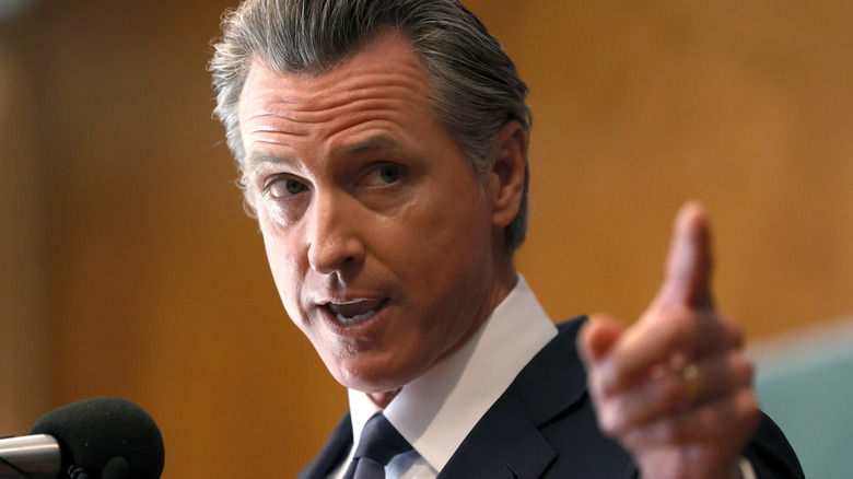 Gavin Newsom pointing during speech