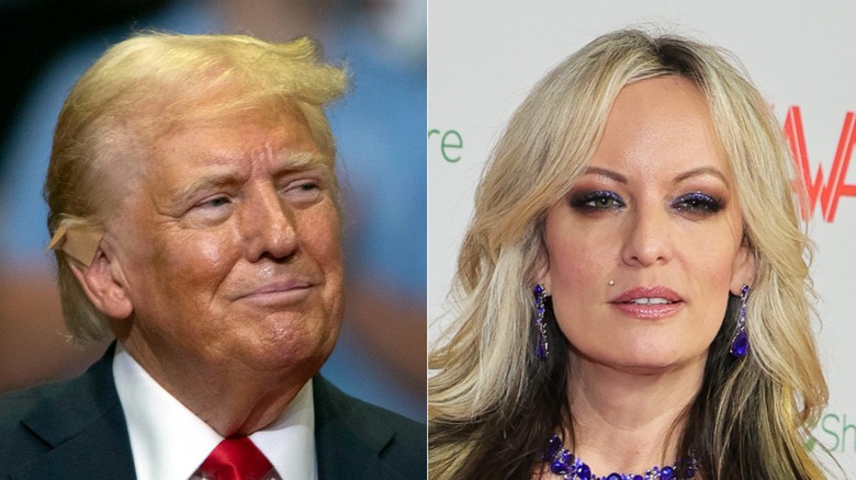 A split image of Donald Trump and Stormy Daniels