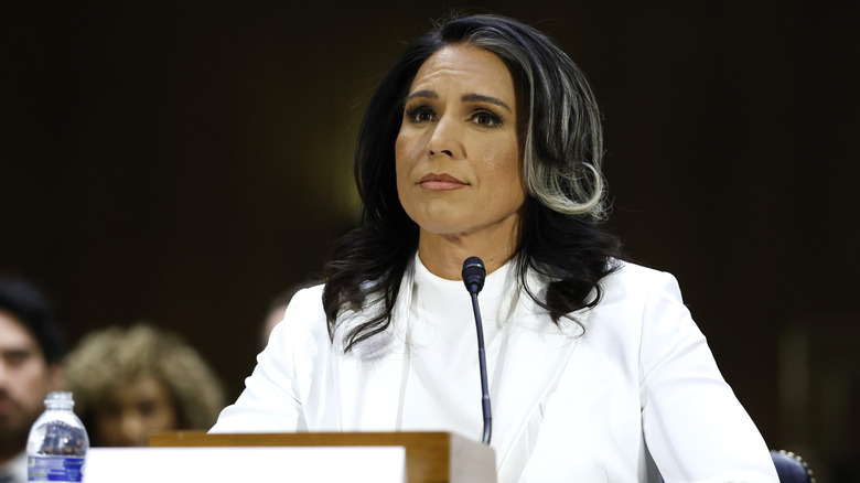 Tulsi Gabbard sitting at microphone