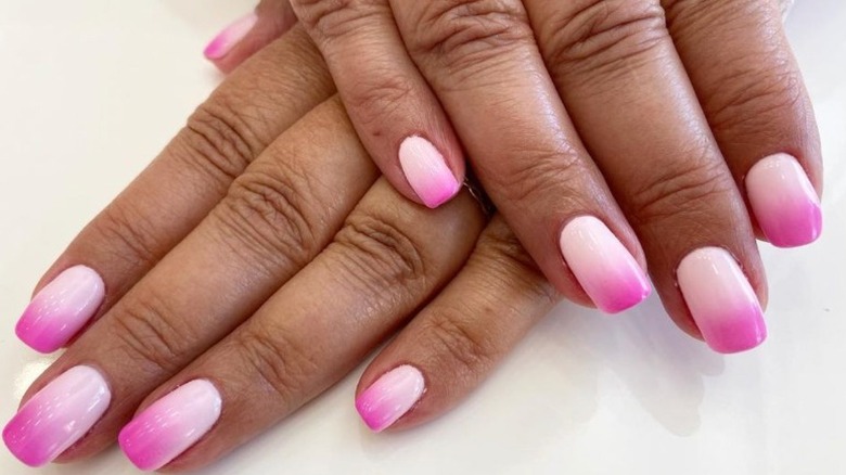 pink airbrushed nails