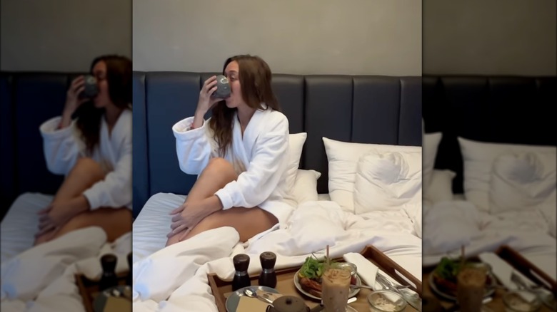 Alana Hadid having breakfast in bed