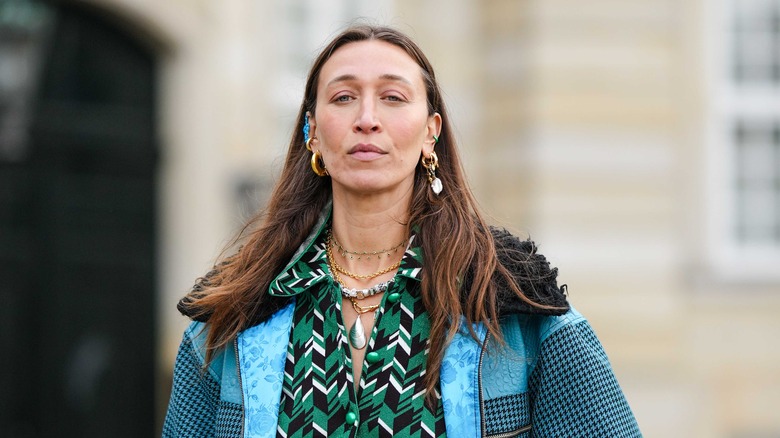 Alana Hadid in a blue jacket