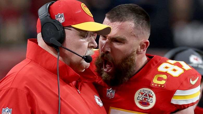 Travis Kelce yelling at Andy Reid