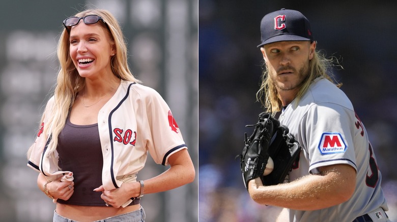 A split image of Noah Syndergaard and Alex Cooper playing baseball