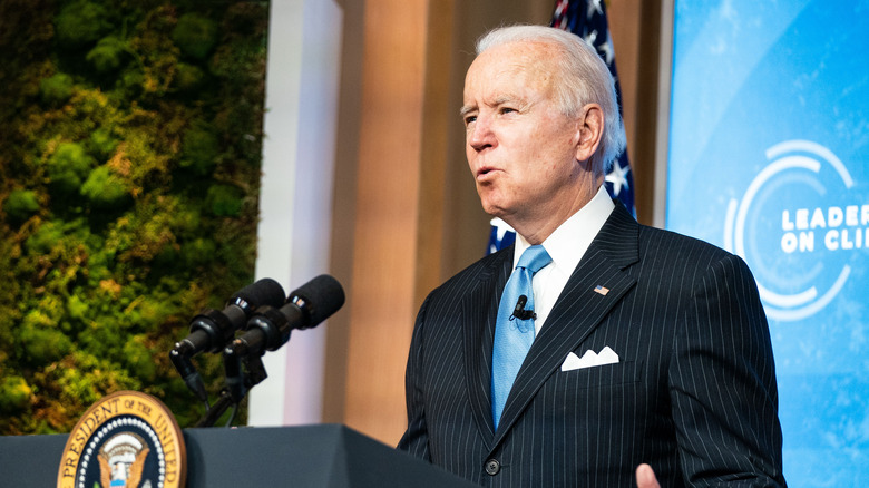 Joe Biden speaking at podium