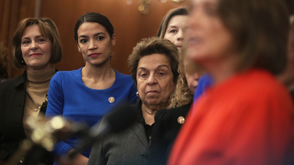 Alexandria Ocasio Cortez with Nancy Pelosi