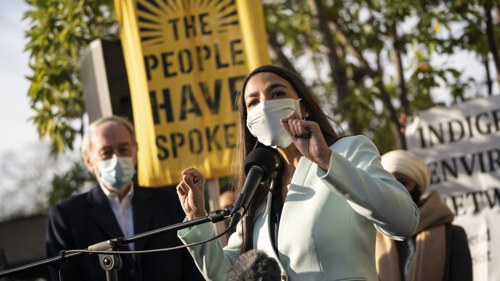 Alexandria Ocasio-Cortez speaking at rally