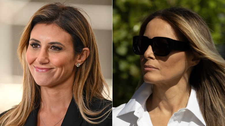 Split image: Alina Habba smiling & Melania Trump in sunglasses