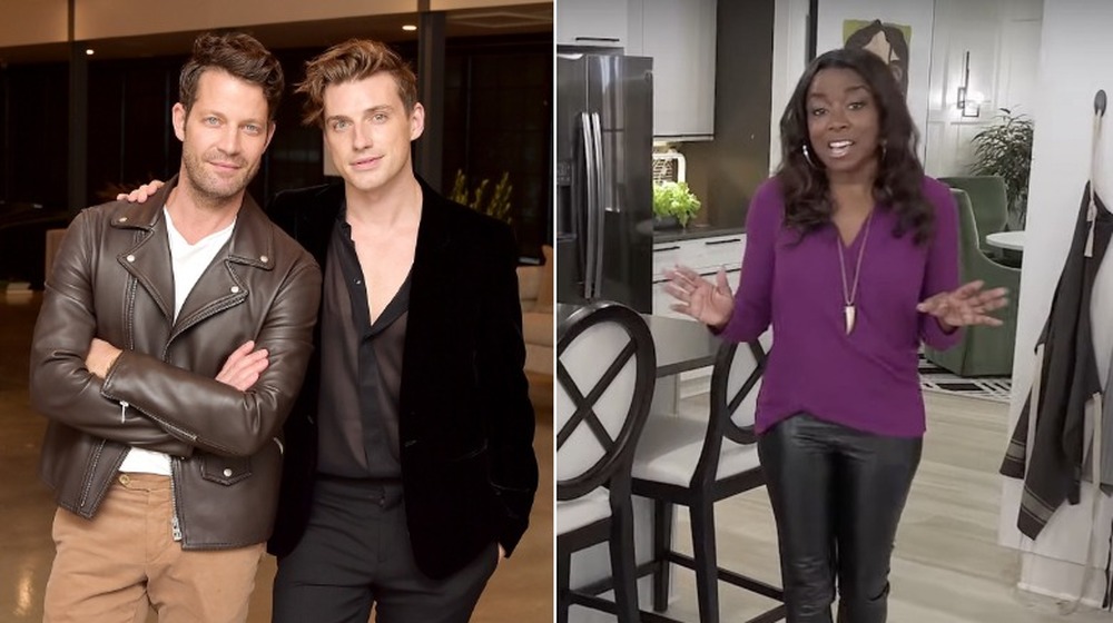 Nate Berkus and Jeremiah Brent posing, Tiffany Brooks standing in a home