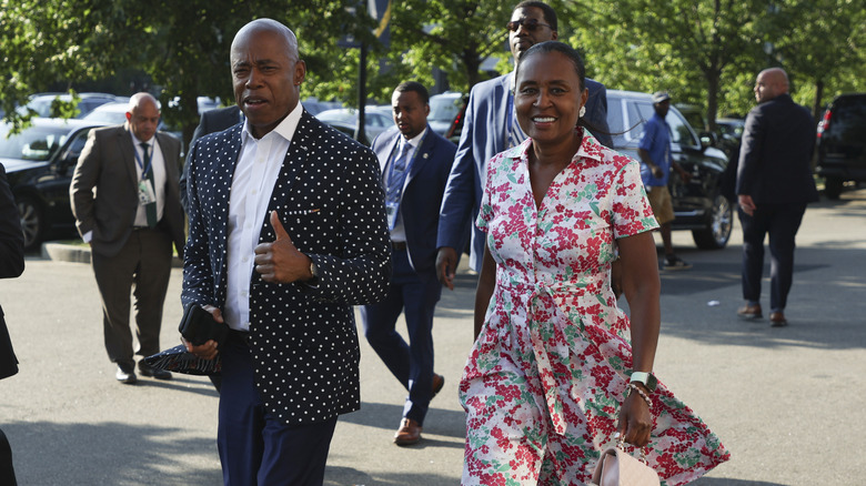 Eric Adams and Tracey Collins walking