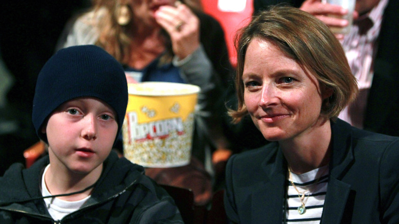 Kit Foster looking thoughtful and Jodie Foster smiling