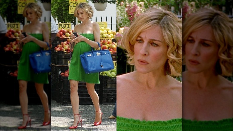 Sarah Jessica Parker carrying a blue Birkin bag