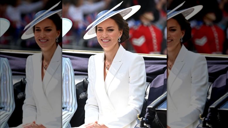 Princess Catherine smiling in carriage