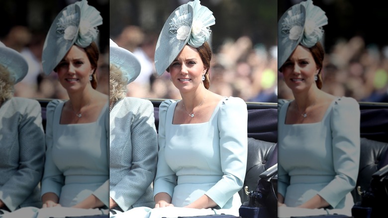 Princess Catherine in carriage wearing light blue outfit