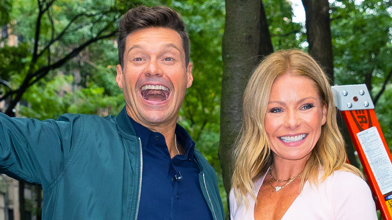 Ryan Seacrest and Kelly Ripa during a taping of their show