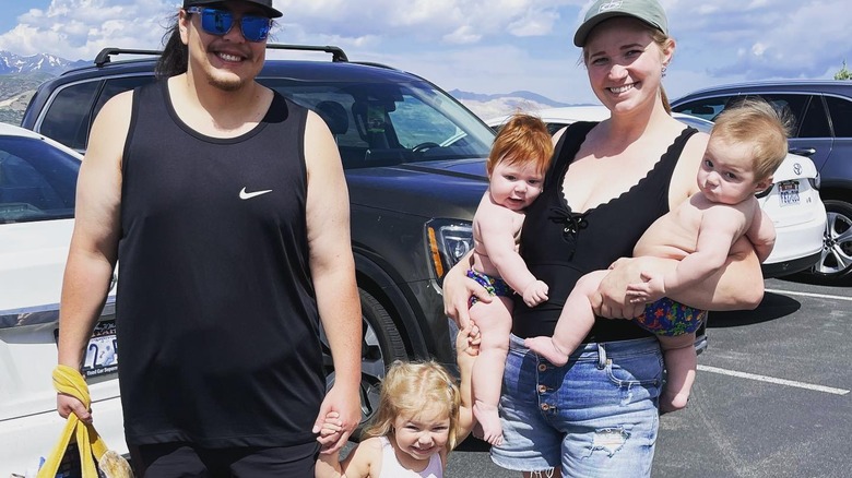 Mykelti Brown, Tony Padron and kids in parking lot