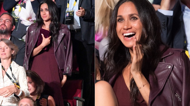 Meghan Markle in an all burgundy ensemble