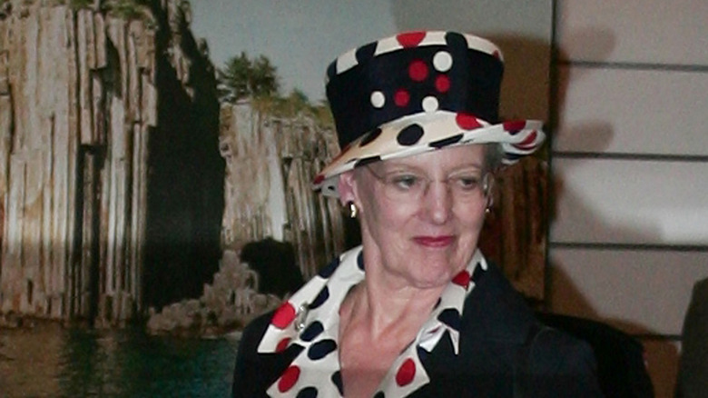 Queen Margrethe wearing polka-dot hat