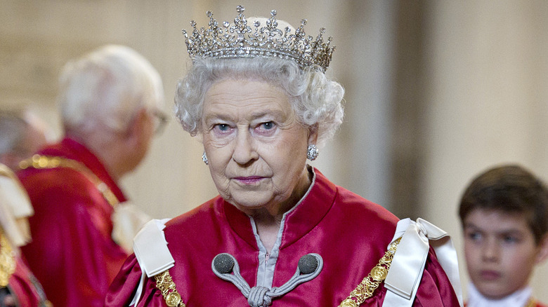 Queen Elizabeth looking serious at event