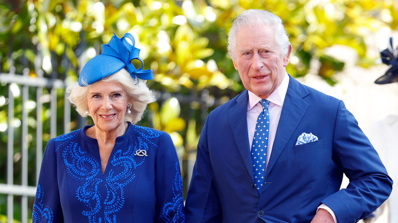 King Charles and Queen Camilla in blue outfits
