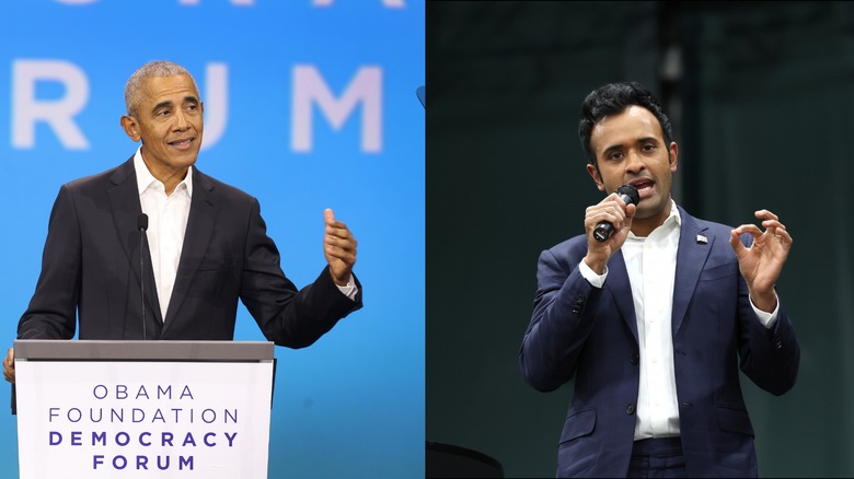 Split image of Barack Obama (L) and Vivek Ramaswamy  (R)