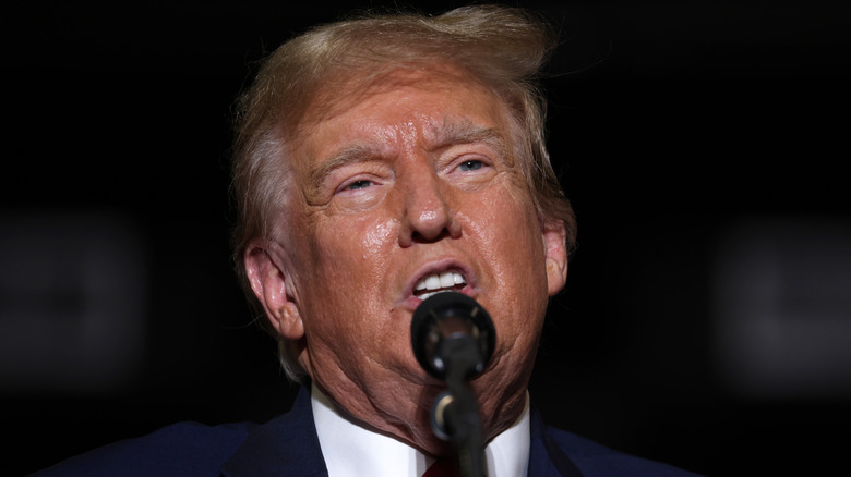 Donald Trump speaks during a campaign event at Greensboro Coliseum