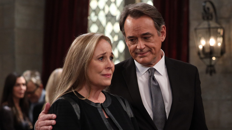 General Hospital's Laura looking sad with Kevin looking upon her