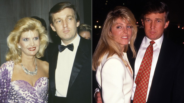 Left: Donald Trump and Ivana Trump / Right: Marla Maples and Donald Trump