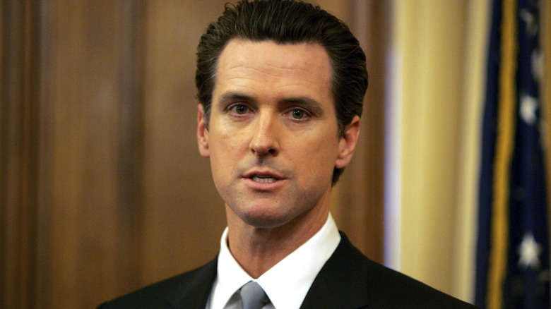 Gavin Newsom addresses reporters at a press conference in 2007