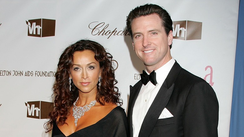 Sofia Milos and Gavin Newsom at an event hosted by the Elton John Aids Foundation