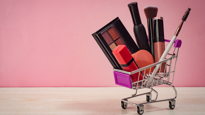 mini cart full of make-up