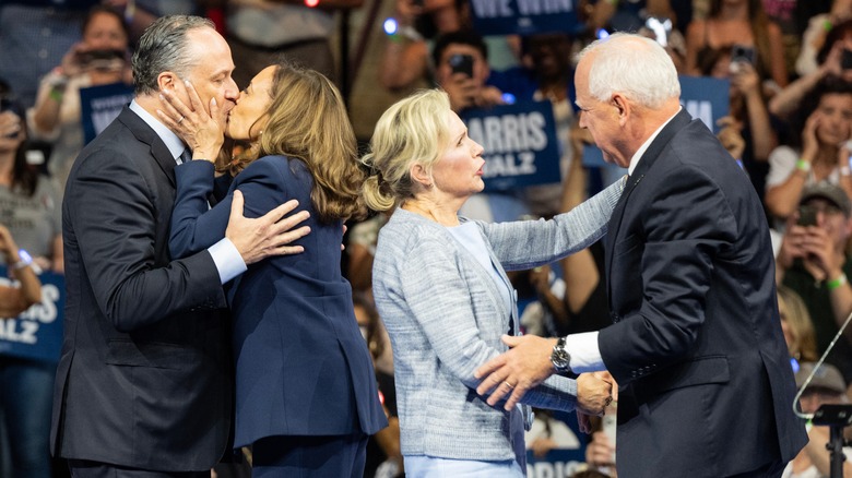 Doug Emhoff, Kamala Harris, Gwen Walz, and Tim Walz