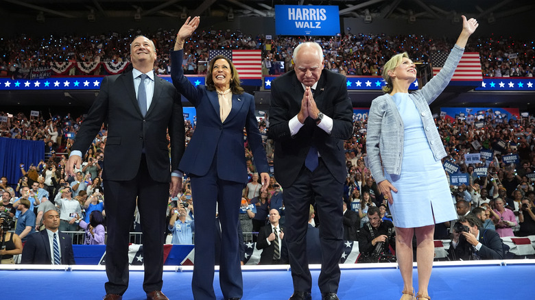 Doug Emhoff, Kamala Harris, Tim Walz, and Gwen Walz