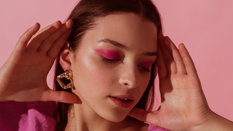 Woman wearing pink makeup