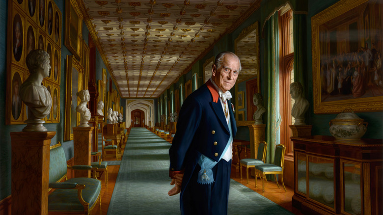 Prince Philip standing in Windsor Castle in his 2017 portrait